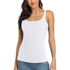 V FOR CITY White Tank Top for Women Shelf Bra Camisole Adjustable Wide Strap Cami Shirts Cotton Yoga Tops