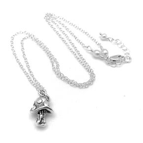 Handmade Little Mushroom Necklace for Women - Small 3-D Mushroom Charms Necklace with Adjustable 17" -18" Length Sterling Silver Chain - Perfect Mushroom Accessories Gifts for Her