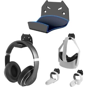 Headphone Hanger Holder Wall Mount-Steel Storage Stand Hook for Universal VR Headset and Controller（Black Headphone Hook with Premium Silicone Cradle）