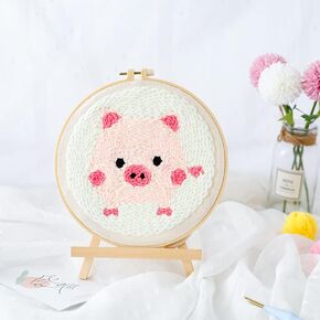 Punch Needle Embroidery kit DIY Pig Cross Stitch Hoop Craft Kits Handcraft Embroidery