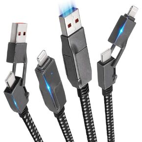 Tothereug Multi Charging Cable 2-Pack 5FT 60W 4 in 1 Charging Cable Fast Charging Sync Charger Cord Flat Nylon Braided Charging Cable Adapter for iPhone iPad Samsung Google in Kuwait