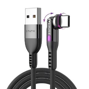 Statik PowerPivot USB to Apple Compatible Cable Fast Charging - 10W iPhone Compatible Charging Cable & Data Transfer, 360 Degree Rotating Head - 3FT/1M