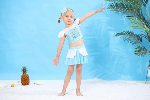 2PCS Girls Princess Swimsuit Two Piece Toddler Bikini Set Ruffle Bathing Suit Swim Wear Dress Up in Saudi Arabia