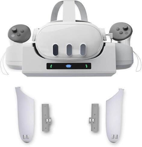 قاعدة شحن WATCENDY VR لـ Meta Quest 3، قاعدة شحن لسماعات الرأس Oculus Quest 3 وأجهزة التحكم باللمس مع بطاريتين قابلتين للشحن وحقيبة شحن لوحدة التحكم in Kuwait