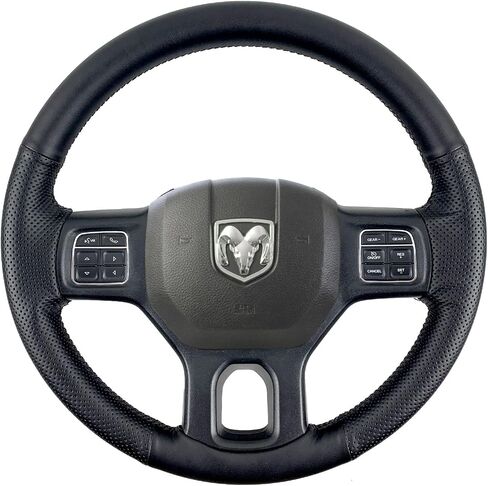 Black Side Perforated Leather Black Stitching Steering Wheel Protector Cover Hand-Stitch on Wrap Fit for Dodge Ram Heavy Duty 1500/2500/3500/4500/5500 2013-2019 (No Marker Strip) in Saudi Arabia