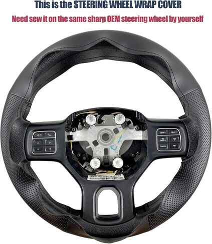 Black Side Perforated Leather Black Stitching Steering Wheel Protector Cover Hand-Stitch on Wrap Fit for Dodge Ram Heavy Duty 1500/2500/3500/4500/5500 2013-2019 (No Marker Strip) in Saudi Arabia