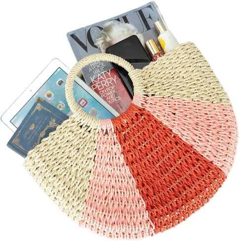 YYW Beach Straw Bag Summer Woven Straw Purse Handle Colorful Handbag Clutch Bag Tote Bag for Women in Saudi Arabia