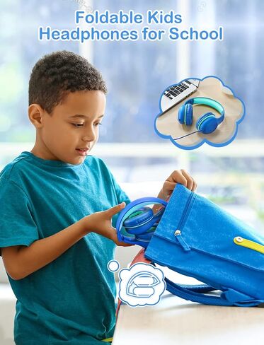KLYLOP Kids Headphones with Microphone, Wired Headphone Over-Ear for Kids for School, 85/94dB Volume Limiter, Headphones for Kid with Share Function, Foldable Headset for iPad Kindle Fire in Saudi Arabia