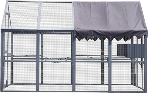 ROOMTEC 110 بوصة كبيرة Catio في الهواء الطلق حاويات القط هريرة روضة مع 2 منازل القيلولة، المشي في كيتي بيت الكلب الشقة المأوى، منزل الحيوانات الأليفة الفاخرة مع منصات، ترقية سقف مقاوم للماء in Kuwait