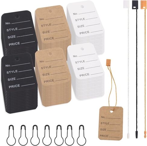 Glarks 1700Pcs Price Tags with Hang Tag Strings and Metal Gourd Pins Assortment Kit, 3 Colors 3.5cm x 5 cm Marking Tags Blank Paper Display Label Tags Clothing Tags for Clothes in Saudi Arabia