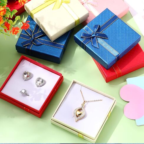 Yeaqee 24 Pcs Cardboard Jewelry Gift Boxes with Lids and Bows Small Gifts Box Set Necklace Box for Rings Bracelets Earrings Valentine's Day Weddings Anniversaries, 4 Colors, 3.5 x 3.5 x 1 Inch in Saudi Arabia