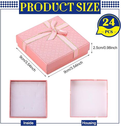 Yeaqee 24 Pcs Cardboard Jewelry Gift Boxes with Lids and Bows Small Gifts Box Set Necklace Box for Rings Bracelets Earrings Valentine's Day Weddings Anniversaries, 4 Colors, 3.5 x 3.5 x 1 Inch in Saudi Arabia