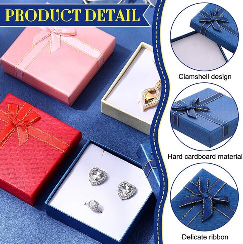 Yeaqee 24 Pcs Cardboard Jewelry Gift Boxes with Lids and Bows Small Gifts Box Set Necklace Box for Rings Bracelets Earrings Valentine's Day Weddings Anniversaries, 4 Colors, 3.5 x 3.5 x 1 Inch in Saudi Arabia