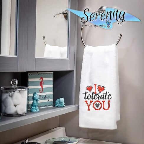 Decorative Kitchen and Bath Hand Towel | Valentines Day I Tolerate You | Winter Valentine's Day Themed | White Towel Home Decor Bathe Tea Towels Decorations | House Warming Gift Present in Saudi Arabia