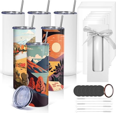 WeStar Sublimation Tumblers 20 oz,6-Pack Stainless Steel Skinny Straight Tumblers Bulk with Lid/Straw/Brush/Individually Boxed/Polymer Coated Sublimation Tumblers Blank for Heat Transfer Crafts in Saudi Arabia