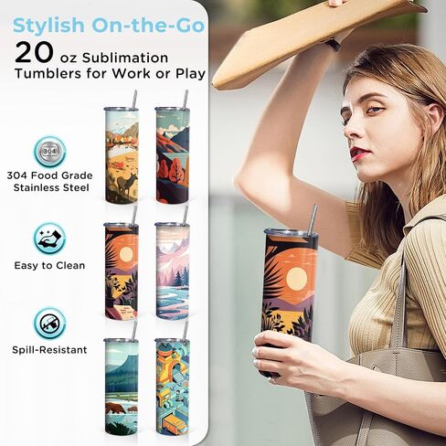 WeStar Sublimation Tumblers 20 oz,6-Pack Stainless Steel Skinny Straight Tumblers Bulk with Lid/Straw/Brush/Individually Boxed/Polymer Coated Sublimation Tumblers Blank for Heat Transfer Crafts in Saudi Arabia