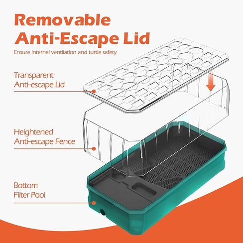 Turtle Tank Aquarium Kit, Turtle Habitat Starter Terrarium, Aquatic Tortoise Enclosure with Lid, Bottom Filter, Multi Function Areas, Drainage, Basking Platform Lamp for Pet Turtles Crabs Reptiles in Kuwait