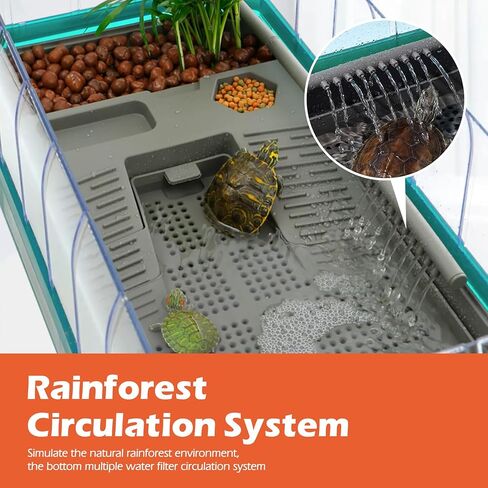 Turtle Tank Aquarium Kit, Turtle Habitat Starter Terrarium, Aquatic Tortoise Enclosure with Lid, Bottom Filter, Multi Function Areas, Drainage, Basking Platform Lamp for Pet Turtles Crabs Reptiles in Kuwait