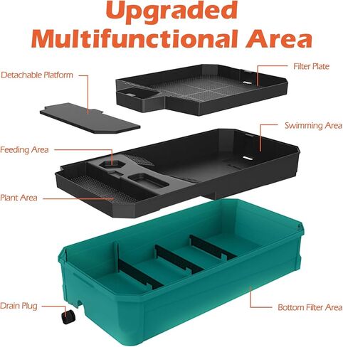 Turtle Tank Aquarium Kit, Turtle Habitat Starter Terrarium, Aquatic Tortoise Enclosure with Lid, Bottom Filter, Multi Function Areas, Drainage, Basking Platform Lamp for Pet Turtles Crabs Reptiles in Kuwait