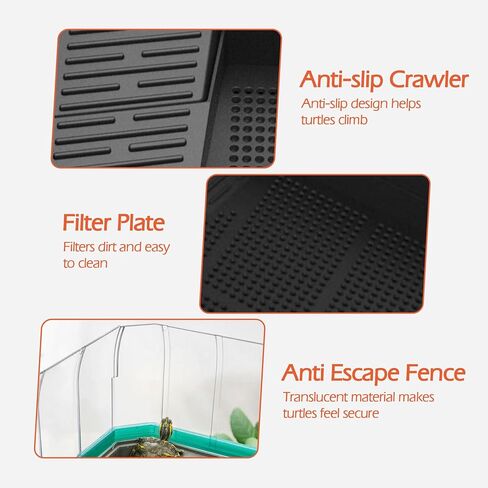 Turtle Tank Aquarium Kit, Turtle Habitat Starter Terrarium, Aquatic Tortoise Enclosure with Lid, Bottom Filter, Multi Function Areas, Drainage, Basking Platform Lamp for Pet Turtles Crabs Reptiles in Kuwait