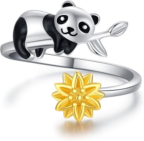 الباندا الدائري للنساء 925 الفضة الاسترليني عباد الشمس قابل للتعديل الباندا خواتم مجوهرات التخرج هدايا عيد ميلاد للفتيات صديق الباندا عشاق in Kuwait