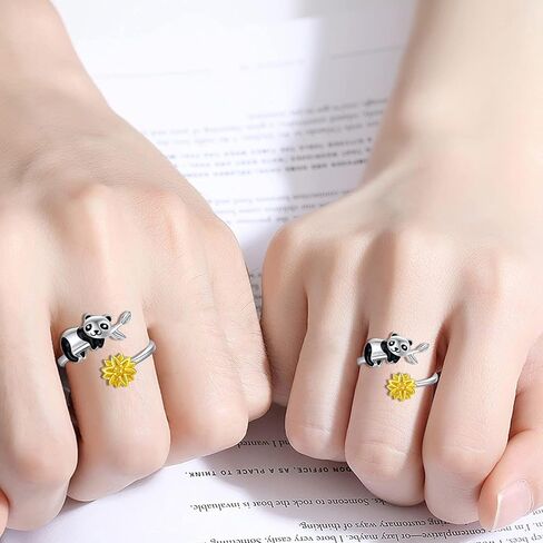 الباندا الدائري للنساء 925 الفضة الاسترليني عباد الشمس قابل للتعديل الباندا خواتم مجوهرات التخرج هدايا عيد ميلاد للفتيات صديق الباندا عشاق in Kuwait