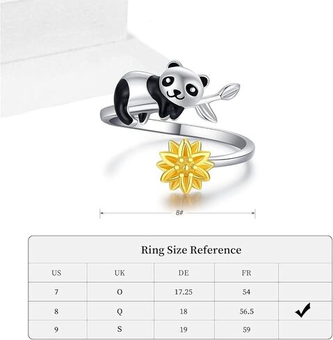 الباندا الدائري للنساء 925 الفضة الاسترليني عباد الشمس قابل للتعديل الباندا خواتم مجوهرات التخرج هدايا عيد ميلاد للفتيات صديق الباندا عشاق in Kuwait