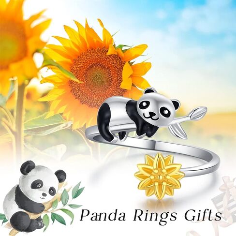 الباندا الدائري للنساء 925 الفضة الاسترليني عباد الشمس قابل للتعديل الباندا خواتم مجوهرات التخرج هدايا عيد ميلاد للفتيات صديق الباندا عشاق in Kuwait