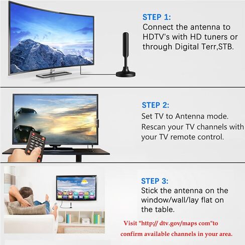 هوائي التلفزيون، هوائي التلفزيون الرقمي للتلفزيون الذكي، هوائي التلفزيون عالي الدقة للقنوات المحلية المجانية، هوائيات التلفزيون المحمولة داخلي/خارجي - يدعم التلفزيون الذكي 4K 1080p والتلفزيون القديم، استقبال إشارة 360 درجة، كابلات طويلة 10 أقدام in Kuwait