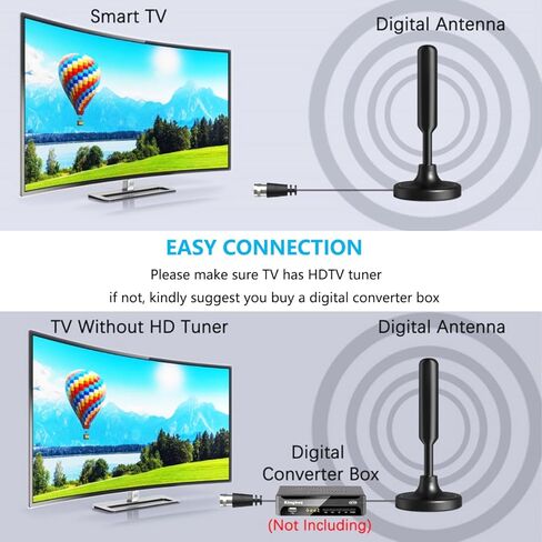 هوائي التلفزيون، هوائي التلفزيون الرقمي للتلفزيون الذكي، هوائي التلفزيون عالي الدقة للقنوات المحلية المجانية، هوائيات التلفزيون المحمولة داخلي/خارجي - يدعم التلفزيون الذكي 4K 1080p والتلفزيون القديم، استقبال إشارة 360 درجة، كابلات طويلة 10 أقدام in Kuwait