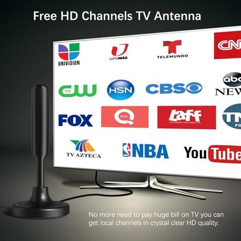 هوائي التلفزيون، هوائي التلفزيون الرقمي للتلفزيون الذكي، هوائي التلفزيون عالي الدقة للقنوات المحلية المجانية، هوائيات التلفزيون المحمولة داخلي/خارجي - يدعم التلفزيون الذكي 4K 1080p والتلفزيون القديم، استقبال إشارة 360 درجة، كابلات طويلة 10 أقدام in Kuwait