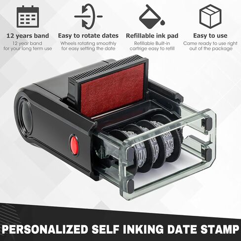 Payroll Stamp with Date Self-Inking Office Rubber Payroll Date Stamp for Business 12-Year Band Red Ink 2024 in Kuwait
