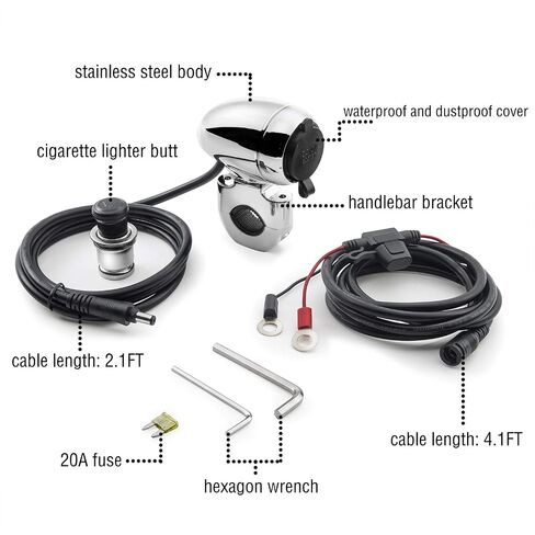 iMESTOU Metal Motorcycle Cigarette Lighter Socket Kit 12V/24V with Cigarette Lighting Butt &USB Charger for USB Adapter Inserted to Power Phones/GPS Fit for 0.86-0.99 Inch Motorbike Handlebars in Saudi Arabia