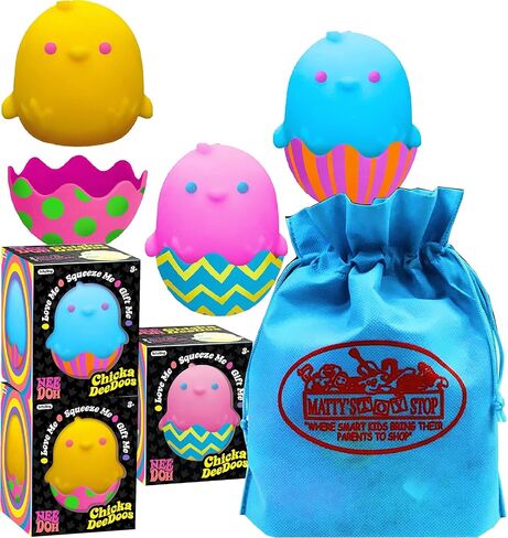 Schylling Nee Doh Chicka DeeDoos...رائع، اسفنجي، مضغوط، قابل للتمدد، تبديل وتبديل الدجاج والبيض أرجواني/أزرق، وردي/أزرق وأصفر/وردي حزمة كاملة مع حقيبة تخزين - 3 عبوات in Kuwait