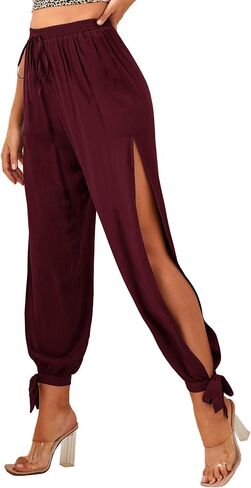 Floerns Women's Solid High Waist Split Knot Hem Long Pants in Saudi Arabia