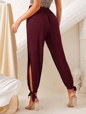 Floerns Women's Solid High Waist Split Knot Hem Long Pants in Saudi Arabia