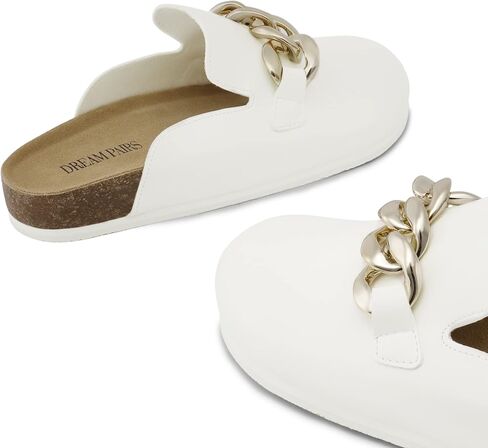 DREAM PAIRS Women’s Mules Soft Footbed Clog Comfortable Flats Cork Clog Shoes Round Toe Chain Mules Slip on Sandals Slides Shoes in Saudi Arabia