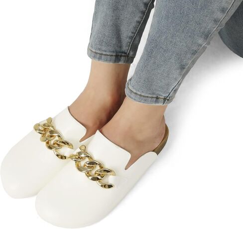 DREAM PAIRS Women’s Mules Soft Footbed Clog Comfortable Flats Cork Clog Shoes Round Toe Chain Mules Slip on Sandals Slides Shoes in Saudi Arabia