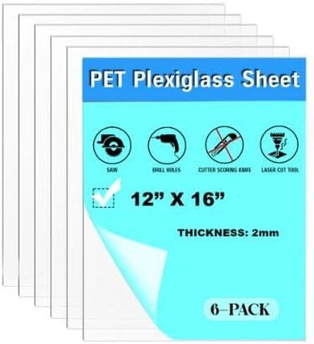 Missawe 6 عبوات من صفائح زجاج شبكي PET بسمك 30.48 سم × 40.64 سم 0.078 بوصة (2 مم)، ألواح بلاستيكية شفافة ومرنة للحرف اليدوية، لافتة فارغة، إطار صورة، مشروع عرض DIY. in Saudi Arabia