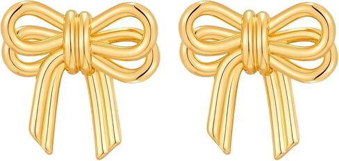 14K مطلية بالذهب القوس أقراط الذهب القوس أقراط للنساء الشريط القوس أقراط ترصيع للفتيات عيد الأم عيد ميلاد مجوهرات هدية in Kuwait