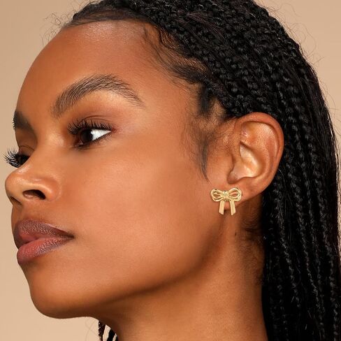 14K مطلية بالذهب القوس أقراط الذهب القوس أقراط للنساء الشريط القوس أقراط ترصيع للفتيات عيد الأم عيد ميلاد مجوهرات هدية in Kuwait