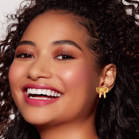 14K مطلية بالذهب القوس أقراط الذهب القوس أقراط للنساء الشريط القوس أقراط ترصيع للفتيات عيد الأم عيد ميلاد مجوهرات هدية in Kuwait