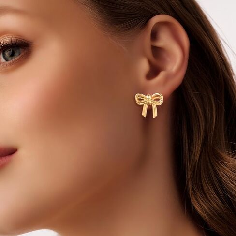 14K مطلية بالذهب القوس أقراط الذهب القوس أقراط للنساء الشريط القوس أقراط ترصيع للفتيات عيد الأم عيد ميلاد مجوهرات هدية in Kuwait