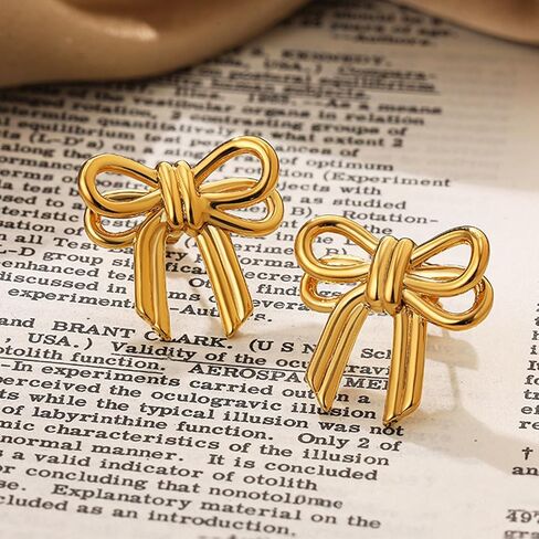 14K مطلية بالذهب القوس أقراط الذهب القوس أقراط للنساء الشريط القوس أقراط ترصيع للفتيات عيد الأم عيد ميلاد مجوهرات هدية in Kuwait