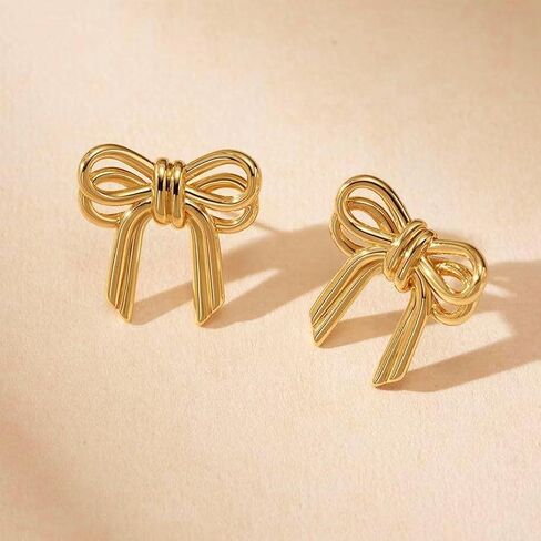 14K مطلية بالذهب القوس أقراط الذهب القوس أقراط للنساء الشريط القوس أقراط ترصيع للفتيات عيد الأم عيد ميلاد مجوهرات هدية in Kuwait