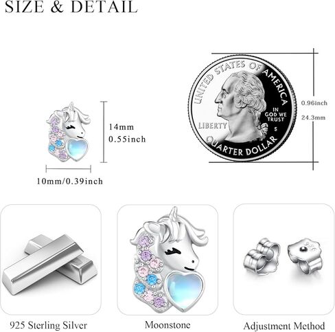 أقراط يونيكورن S925 الفضة الاسترليني لطيف يونيكورن حجر القمر أقراط للفتيات النساء هيبوالرجينيك يونيكورن مجوهرات هدايا لعيد ميلاد ابنة in Kuwait