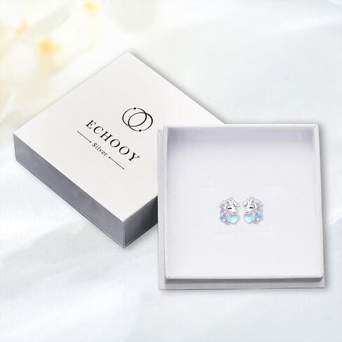 أقراط يونيكورن S925 الفضة الاسترليني لطيف يونيكورن حجر القمر أقراط للفتيات النساء هيبوالرجينيك يونيكورن مجوهرات هدايا لعيد ميلاد ابنة in Kuwait