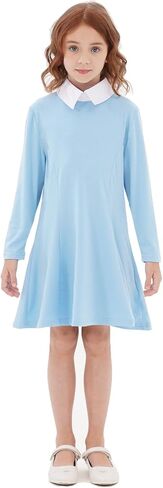 Girls Casual Dress Long Sleeve Vintage Peter Pan Collar T-Shirt Dresses Age 3-12 Years in Saudi Arabia