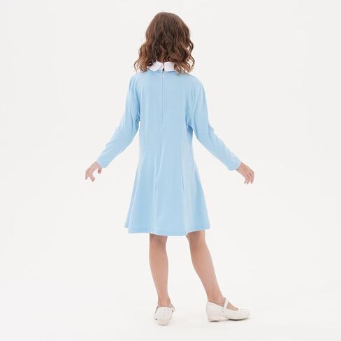 Girls Casual Dress Long Sleeve Vintage Peter Pan Collar T-Shirt Dresses Age 3-12 Years in Saudi Arabia