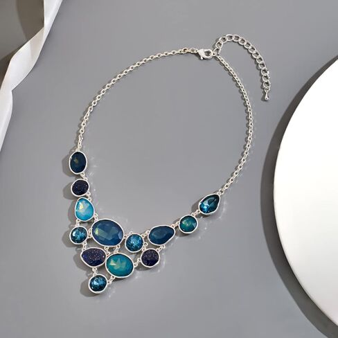 LILIE&WHITE Gold And Silver Necklaces For Women Statement Necklace With Multi Color Resin Stones Fashion Bib Necklace Gold Jewelry For Women Girls Costume Jewelry For Women in Saudi Arabia